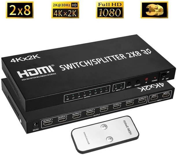 microware HDMI Splitter Video Switcher 2x8 Split 2 in 8 Out Dual Display for DVD PS3 Xbox Media Streaming Device