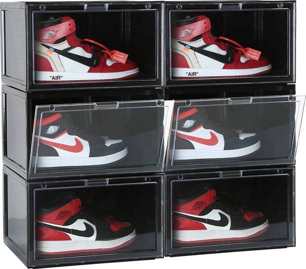 Sasimo Plastic Sneaker Containers Bins Portable Storage Organizer Space Saving Foldable Plastic Collapsible Shoe Stand