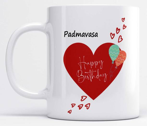 LOROFY Name Padmavasa Printed Happy Birthday Heart Design Ceramic Coffee Mug