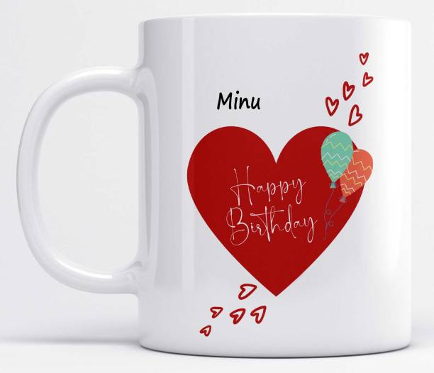 LOROFY Name Minu Printed Happy Birthday Heart Design Ceramic Coffee Mug