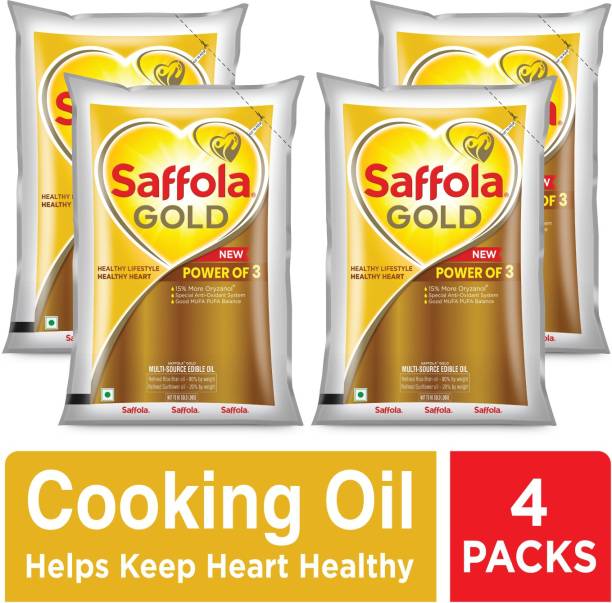 Saffola Gold Refined Cooking Rice Bran &amp; Sunflower Blended Oil Pouch