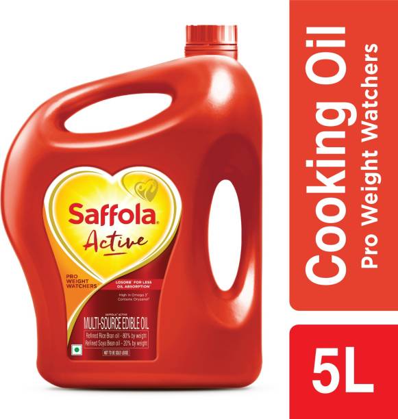 Saffola Active Refined Cooking Oil Rice Bran &amp; Soyabean Blended Oil Can