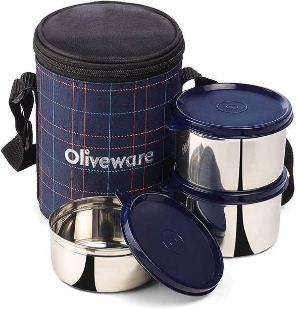 Oliveware Absolute Lunch Box | Stainless Steel | Insulated Fabric Bag | Leak Proof 3 Containers Lunch Box
