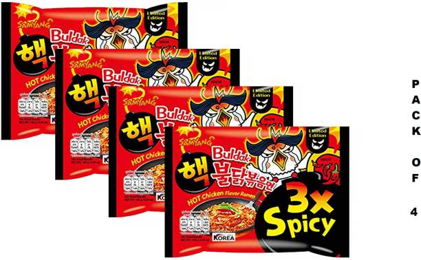Samyang 3X Spicy Hot Chicken Ramen Flavour -140gm*4 (Pack of 4) (Imported) Instant Noodles Non-vegetarian