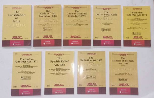 Combo Sale Of 9 Latest Bare Acts For Law Students/Judiciary Aspirants CPC, CrPC, Constitution, IPC, Transfer Of Property, Specific Relief Act, Indian Contract Act, Limitation Act, Indian Evidence Act(Latest Edition)