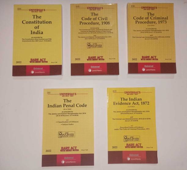 Mega Combo Of 5 Books The Constitution Of India Bare Act , The Indian Penal Code Bare Act ,The Evidence Act 1872, The Code Of Criminal Procedure 1973, The Code Of Civil Procedure 1908 Bare Act With State Amendments And Short Notes (Paperback In English) (Latest Edition 2022)