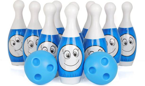saburi Blue Bowling Set with 10 pin and 2 Ball Indoor Outdoor Educational Sport Toy Sports Bowling Set