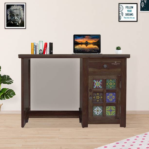 Tamannaartpalace Solid Wood Ceramica Computer Table with Storage in Black Walnut Finish Solid Wood Computer Desk