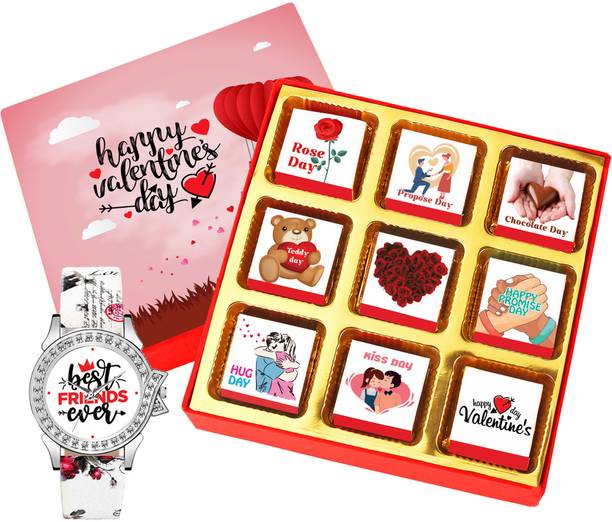 Chocoloony Valentine Day Chocolate Gift Box with Best Friend Ever Watch for Girlfriend -504 Paper Gift Box
