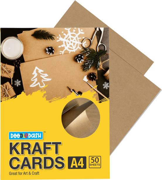 DOODLEDASH Kraft Cards A4 Size 250 GSM - For DIY Art And Crafts Sheets (Pack of 50 Sheets) Unruled A4 250 gsm Craft paper