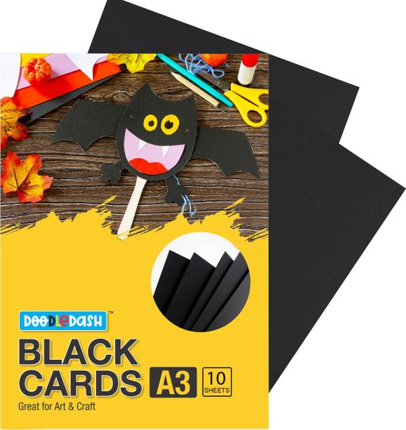 DOODLEDASH Black Cards A3 Size 180 GSM - For DIY Art And Crafts, (Pack of 10 Sheets) Unruled A3 180 gsm Craft paper