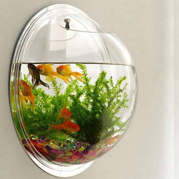 SAVORADE Wall Mount Acrylic Fish Aquarium Bowl Tank for Small Betta Fish & Plants aqua_07 Round Ends Aquarium Tank