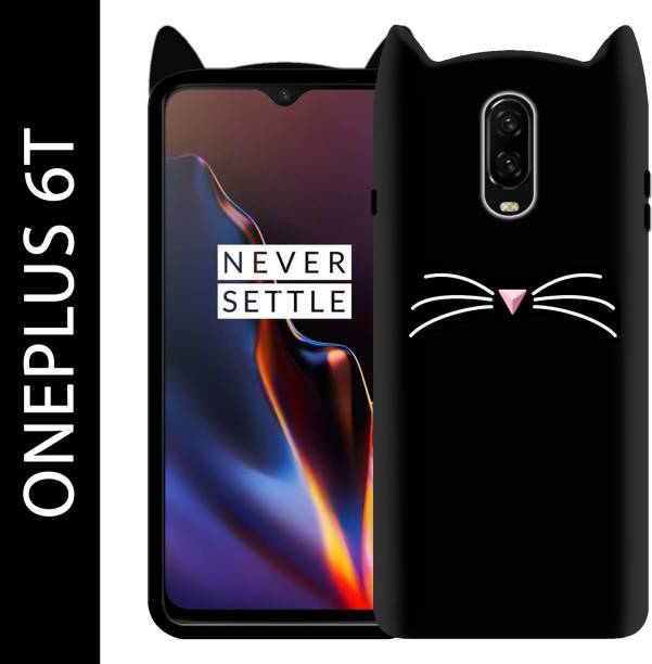 PikTrue Back Cover for Oneplus 6T ​| 3D Ear Kitty Case | Dual Protection | For Girls | Cat Back Cover