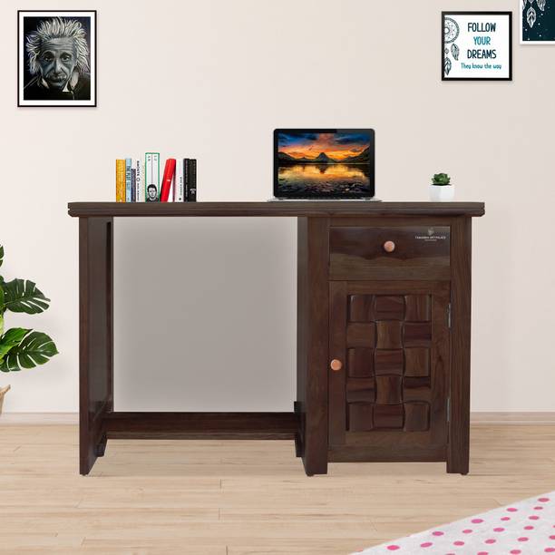 Tamannaartpalace Solid Wood Nivora Computer Table with Storage in Black Walnut Finish Solid Wood Computer Desk