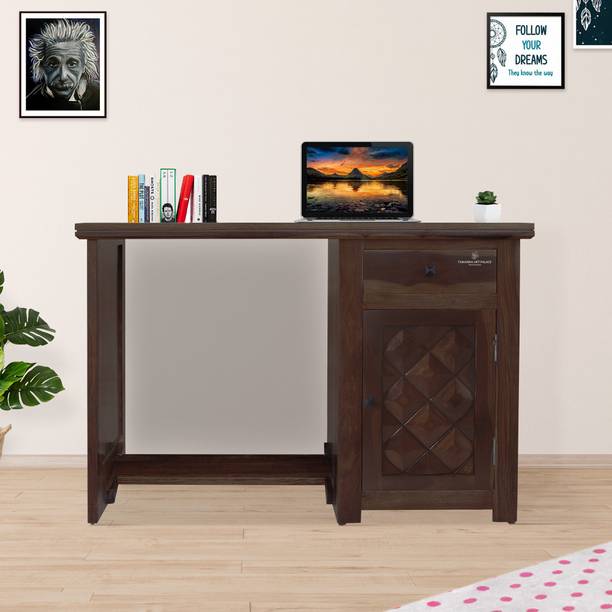 Tamannaartpalace Solid Wood Diamond Computer Table with Storage in Black Walnut Finish Solid Wood Computer Desk