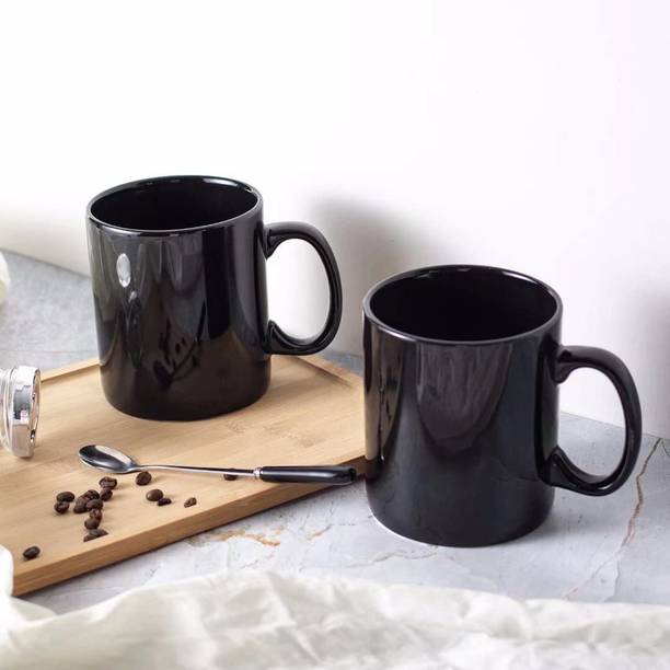 Gift4You Ceramic Glossy Black Color Milk / Coffee Ceramic Coffee (320 ml, Pack of 2) Ceramic Coffee Mug