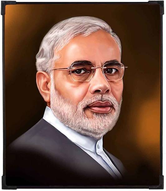 FURNATO | Narendra Modi Painting with UV Coated MDF Frame | Home Decor Digital Reprint 14 inch x 12 inch Painting