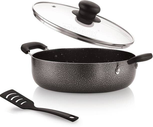 iVBOX Galaxy-02 Deep Kadhai 2-Litre Induction Bottom Non-Stick with Glass Lid कढ़ाही 22 cm ढक्कन के साथ