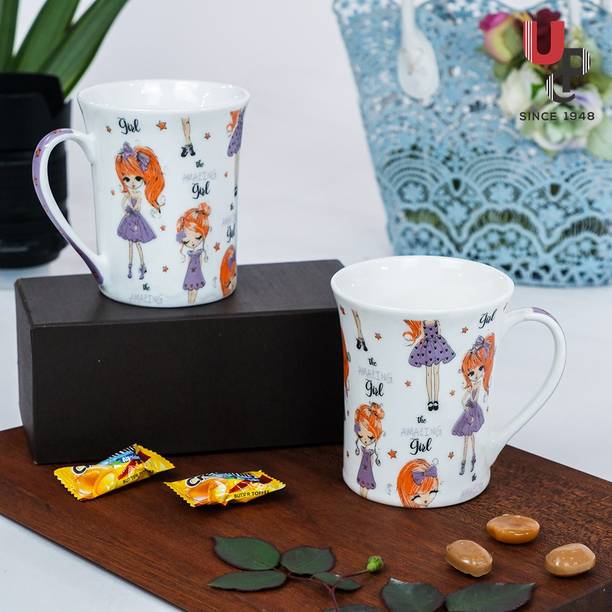 U.P.C. Print Series Fine Bone China Ceramics 300ml (Pack of 2) Bone China Coffee Mug