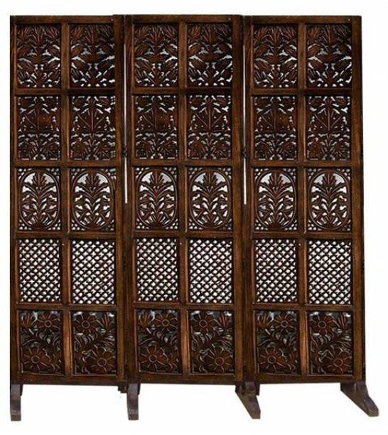 Decorhand •	Handcrafted 3 Panel Wooden MDF Room Divider Screen With Stand Solid Wood Decorative Screen Partition