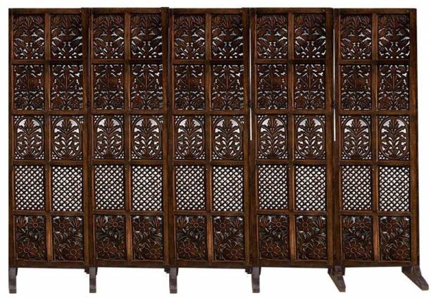 Decorhand Handcrafted 5 Panel Wooden MDF Room Divider Screen With Stand Solid Wood Decorative Screen Partition