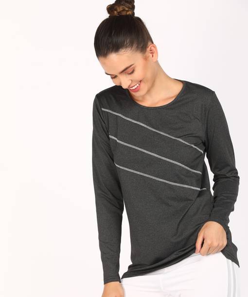 Urbanic Striped Women Round Neck Black T-Shirt