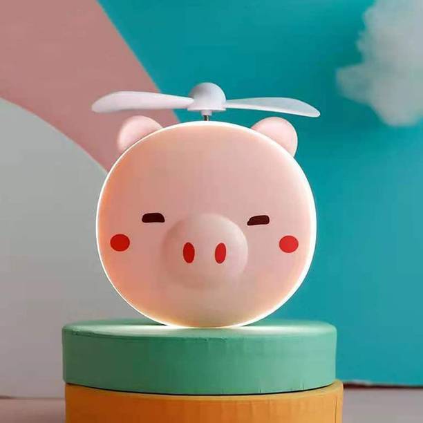 amblic New LED Light Mirror Fan for Instant Beauty with Cartoon LED Selfie Light