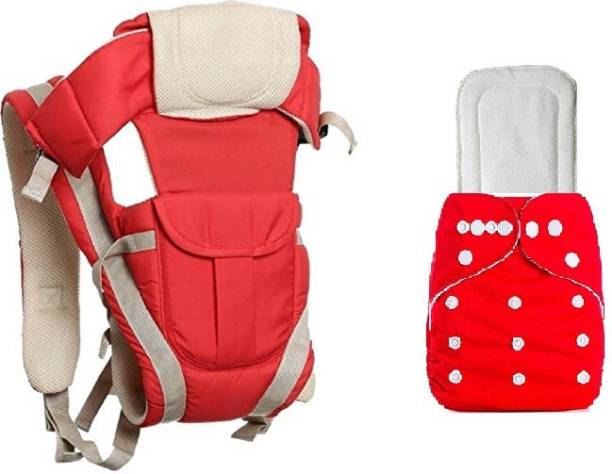 Antil's Red Baby Carrier Bag & Reuseable Baby Diaper with 5 Layer Insert Combo Baby Carrier