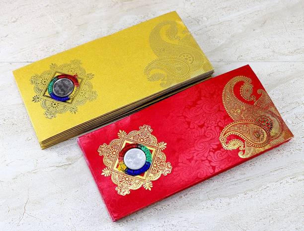 One Rupee Design Shagun Money Wedding Gift Envelope Wallet Gold/ Beige colours 