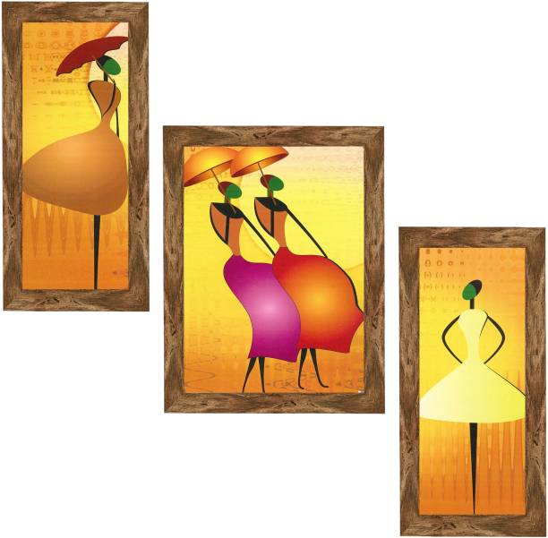 Indianara Set of 3 "Modren Art" Framed Painting (4101WNT) without glass Digital Reprint 13 inch x 10.2 inch Painting