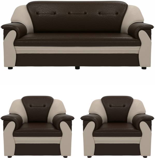 Sekar Lifestyle Polyurethane Series Leatherette 3 + 1 + 1 Brown & Beige Sofa Set
