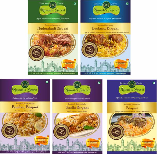 Nawab's Secret Biryani Combo (Lucknow, Hyderabadi,Bombay, Sindhi, Shahi Biryani)-Pk of 5