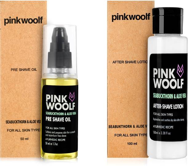 Pink Woolf Shaving Kit|AFTER SHAVE LOTION & PRE SHAVE OIL|Seabuckthorn & Aloe Vera (2 Pack)