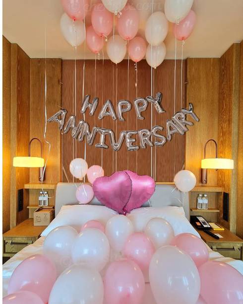 PARTY MIDLINKERZ Solid Pink Anniversary Decoration Items Combo for husband,wife. Balloon