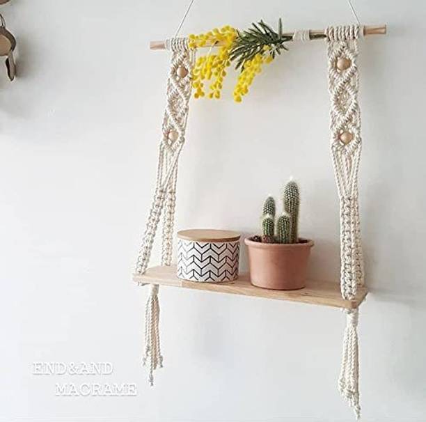 THE TOP KNOTT Macramé wall Hanging Shelf Floating Wood Shelf wood Hanging Handmede Wooden Wall Shelf