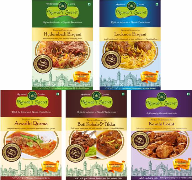 Nawab's Secret Lucknow Biryani,Hyderabadi Biryani,Korma,Karahi Gosht, Boti Kebab- Pk of 5