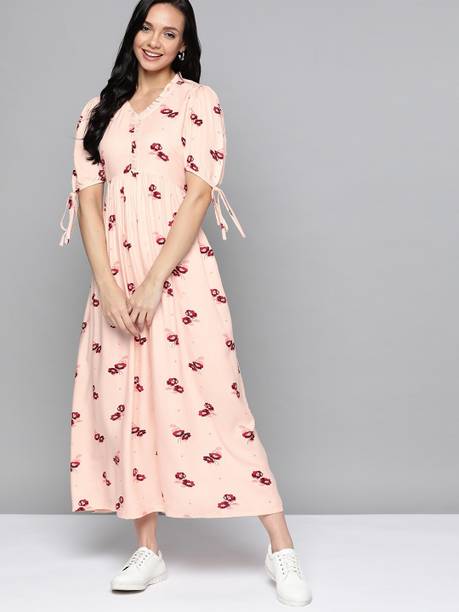 Women A-line Pink Midi/Calf Length Dress