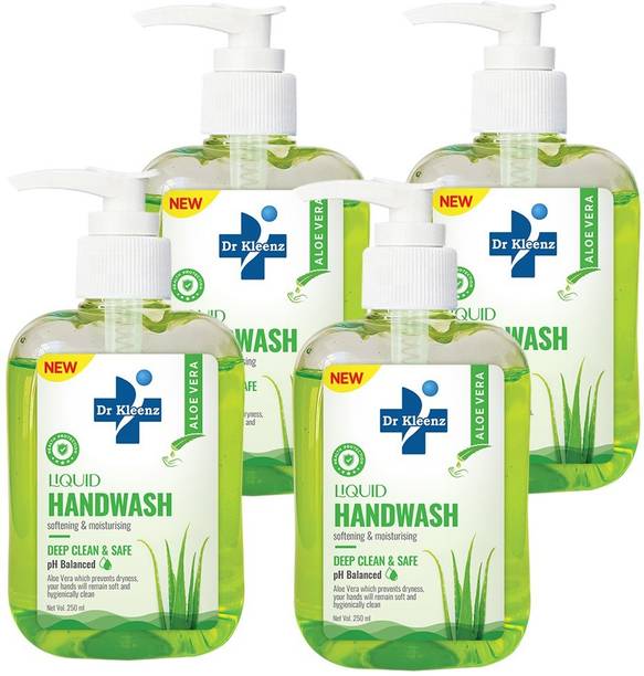 Dr Kleenz Hand Wash Aloevera Pack of 4 (250ml x 4) Hand Wash Pump Dispenser
