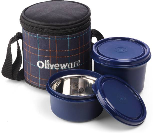 Oliveware Cleo Lunch Box | Stainless Steel Containers | Microwave Safe | Leak Proof 2 Containers Lunch Box