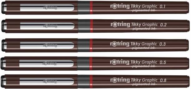 rotring 0.1, 0.2, 0.3, 0.5,0.8mm Tikky Graphic with Black Pigmented & WaterResistant Ink Fineliner Pen