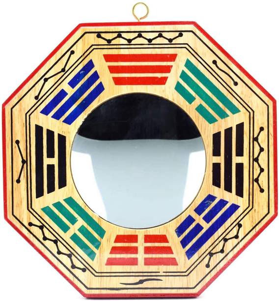 SWISS WONDER Wooden Feng Shui Vastu Bagua Pakua Convex Mirror Decorative Showpiece  -  15.24 cm