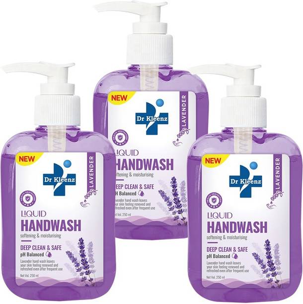 Dr Kleenz Hand Wash Lavender Pack of 3 (250ml x 3) Hand Wash Bottle + Dispenser