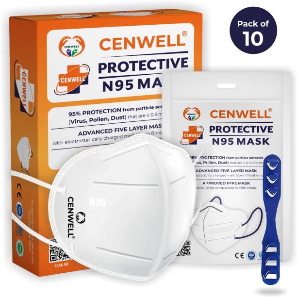 CENWELL 10 Pc N95 Mask Washable Reusable Face Mask BIS Certified N95 Mask for Men Women N95 WHITE Water Resistant, Reusable, Washable