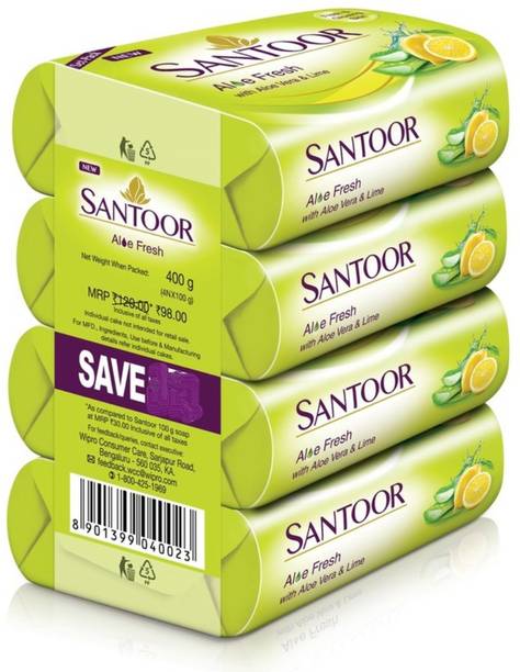 Santoor Aloe fresh with aloe vera & lime soap @ pack of 1 ( 4 soap )