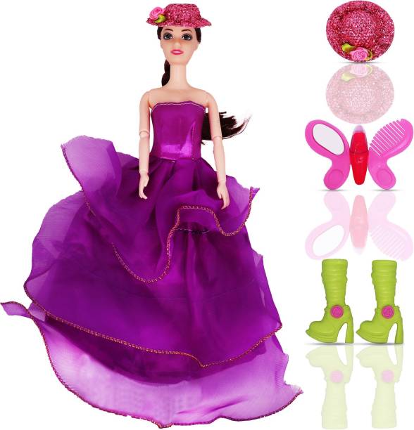Aseenaa Cap Doll Toy Set With Movable Joints & Ornaments For Girls, Color : Dark Purple
