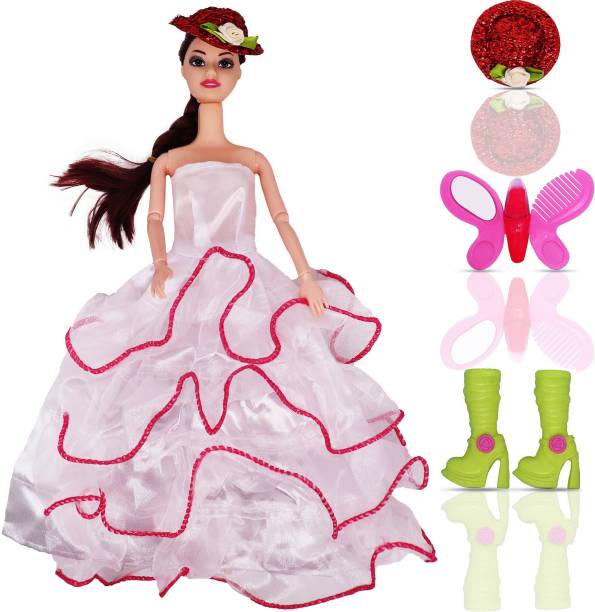 Aseenaa Cap Doll Toy Set With Movable Joints & Ornaments For Kids & Girls | Color: White