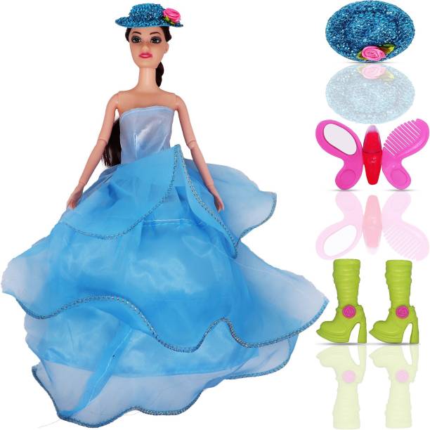 Aseenaa Cap Doll Toy Set With Movable Joints & Ornaments For Kids & Girls | Color : Blue