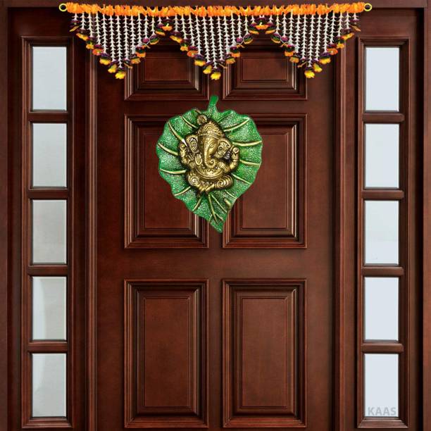 Arsh Variety Store Wall Hanging Lord Ganesh On Leaf Metal Idol Statue For Home wall Main Door Décor Decorative Showpiece  -  18.5 cm