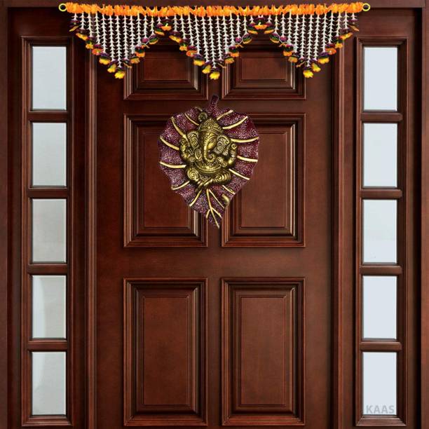 Arsh Variety Store Wall Hanging Lord Ganesh on Leaf Metal Idol Statue For Home wall Door Décor Decorative Showpiece  -  18.5 cm