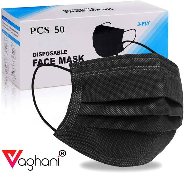 Vaghani 3 Ply pharmaceutical Mask 50 Piece ( Black )( 75 Gsm ) Surgical Mask With Melt Blown Fabric Layer